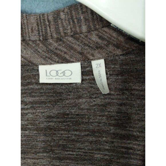 LOGO LORI GOLDSTEIN Womens Zip Cardigan 2X Mixed Media Heather Brown Faux Suede‎ - Picture 4 of 11